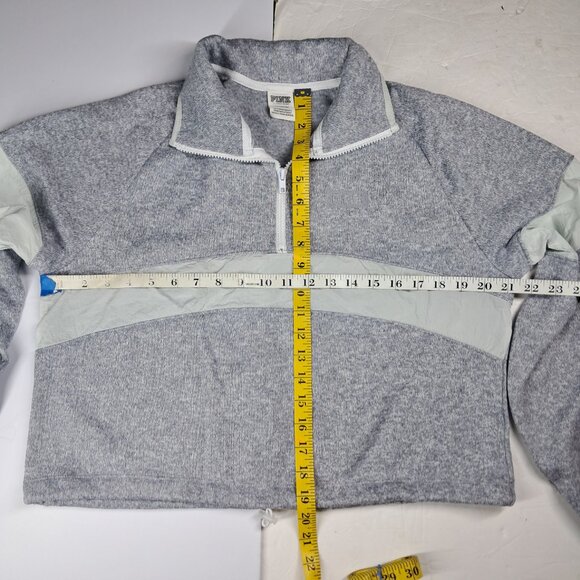 Victoria's Secret Pink Cropped Pullover Drawstring Fleece Small Heather Gray - Picture 9 of 11